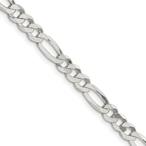 5.5mm Sterling Silver Flat Figaro Chain Necklace, 22 Inch - Picture 1 of 8